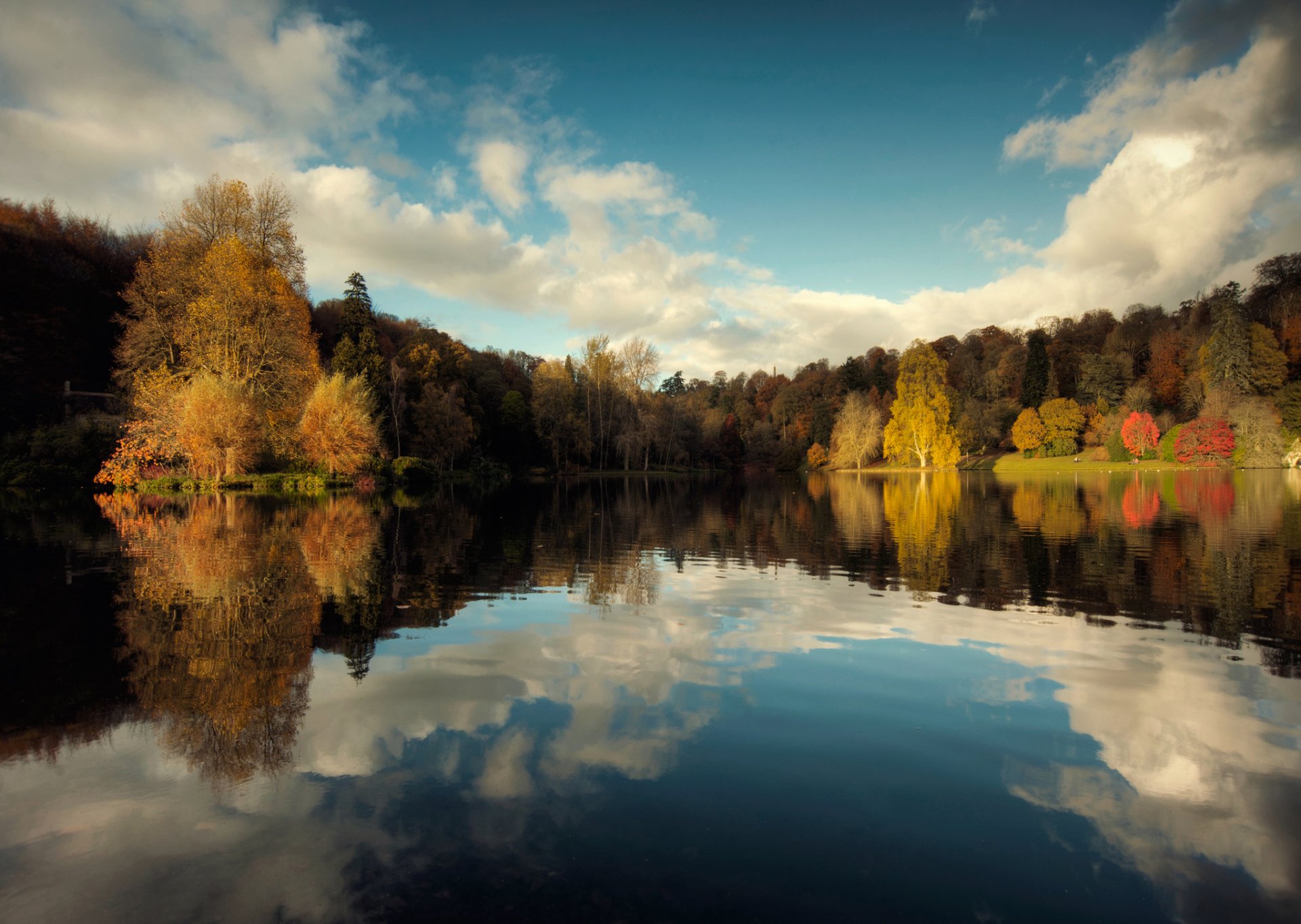 naturaleza otoño lago cielo árboles reflexiones