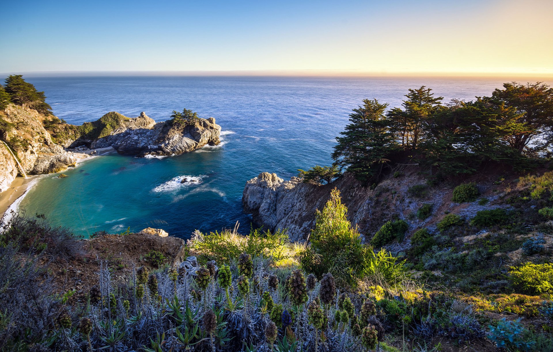 california us bay ocean nature rock