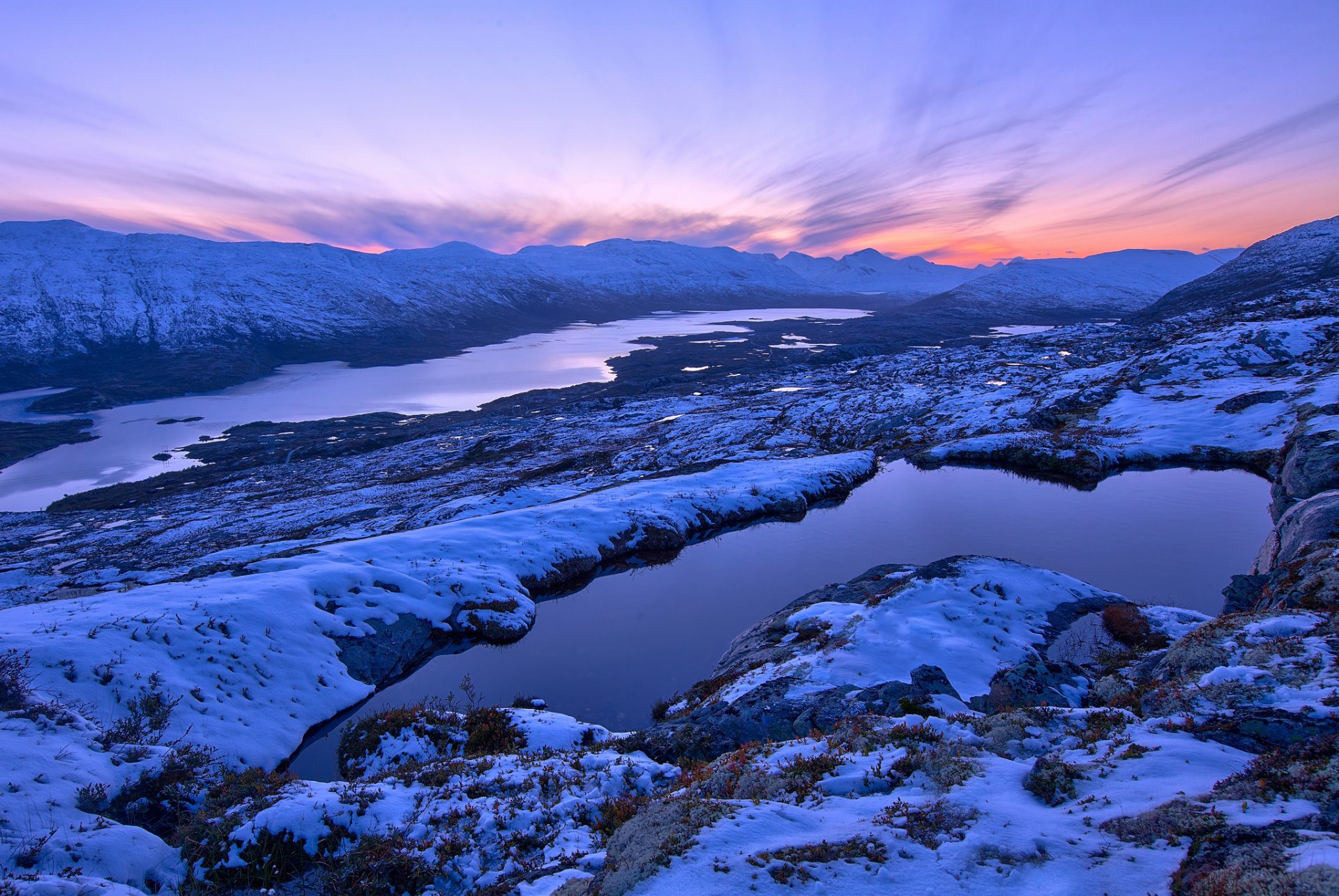 norwegen berge sonnenuntergang schnee