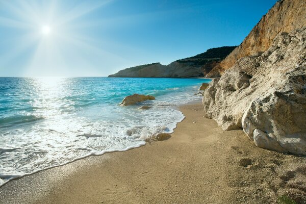 In the morning on the sunny seashore