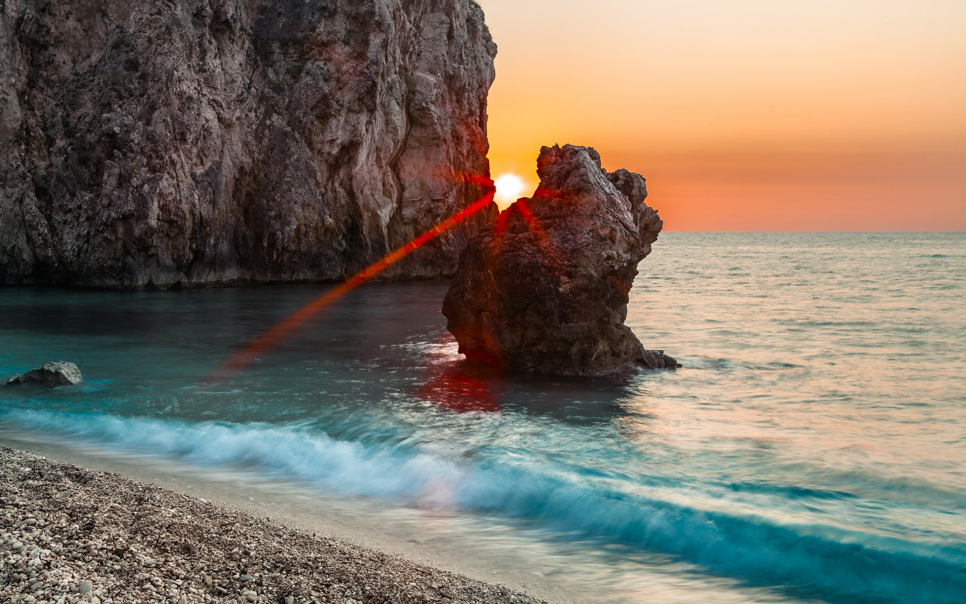 mer falaises coucher de soleil