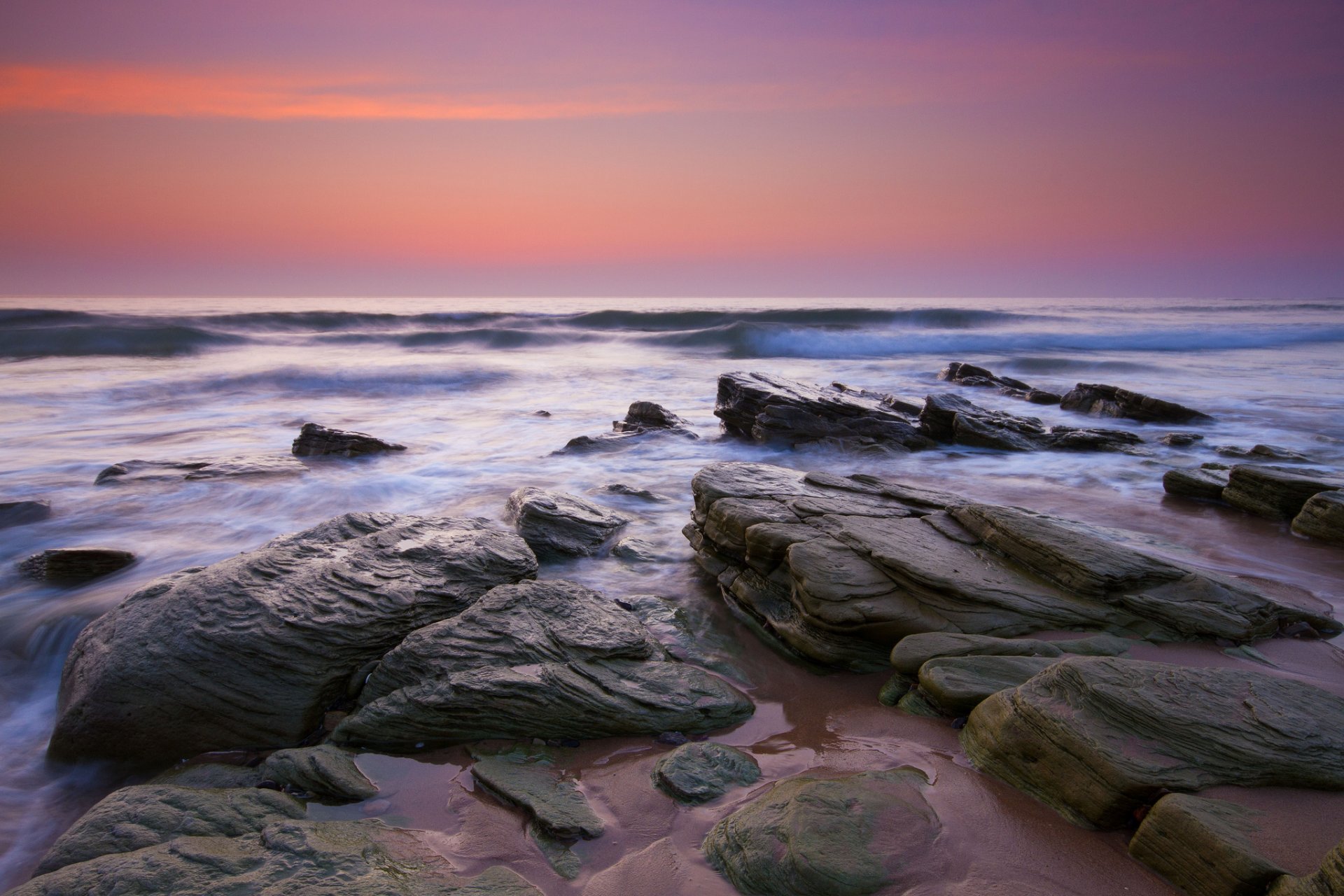 nature mer pierres ciel soir vagues