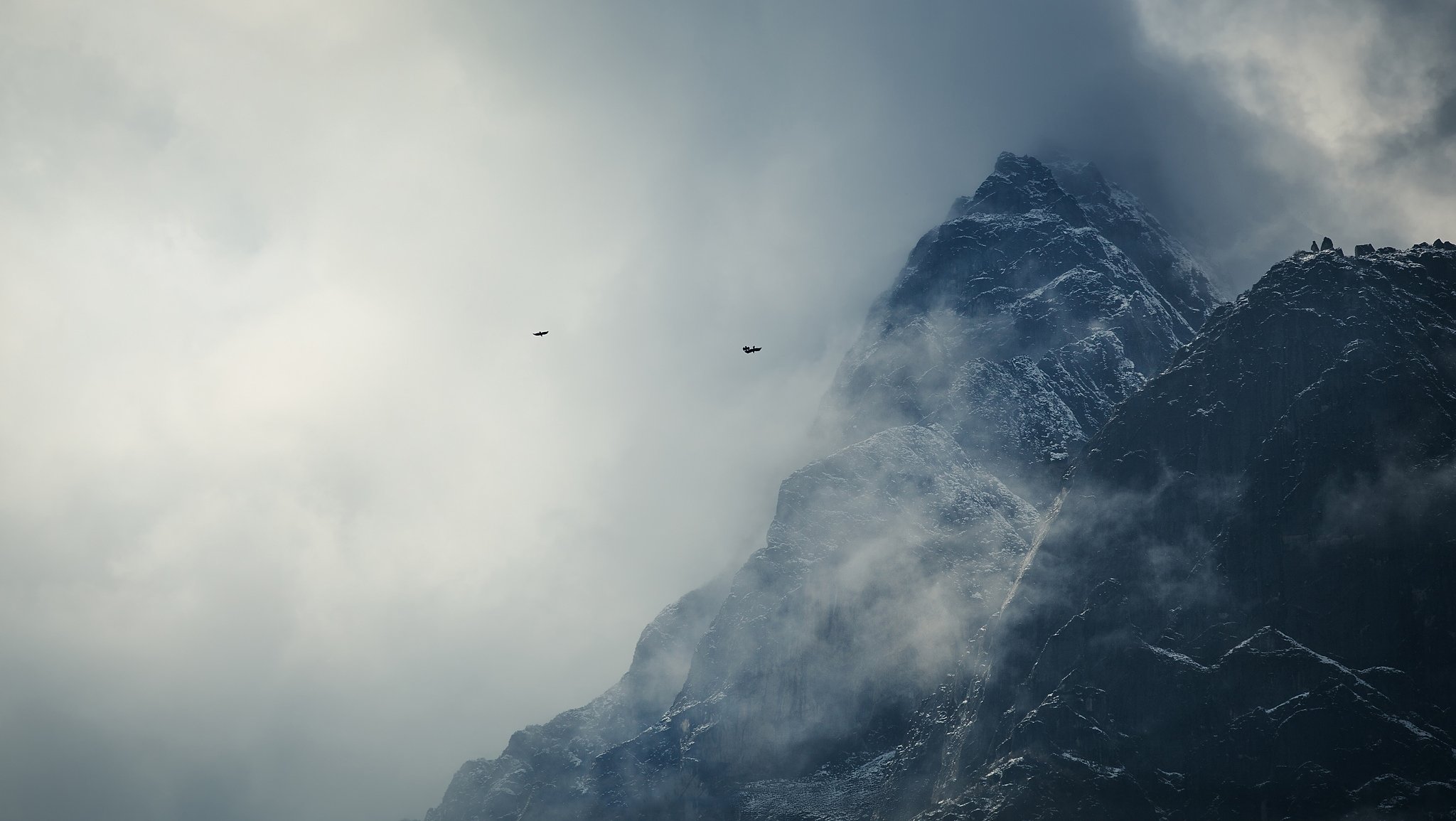 montañas nubes nieve aves himalaya nepal