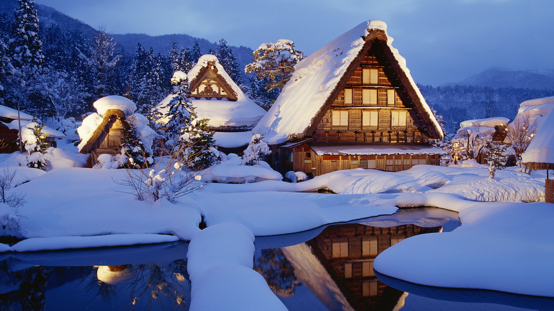 winter schnee häuser japan