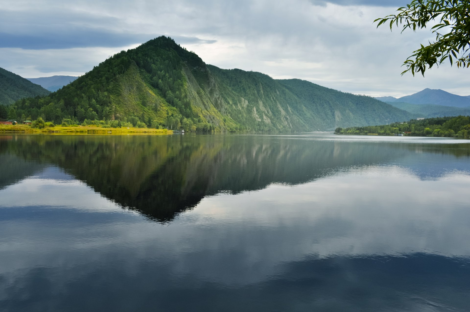 lake mountain reflection surface of ridge