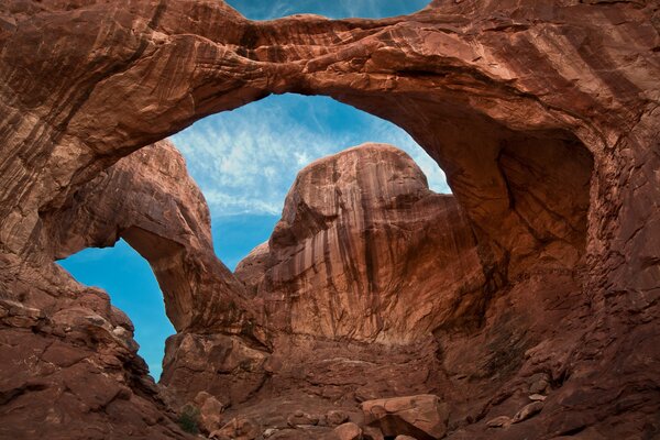 Rocky arches with transparent sky