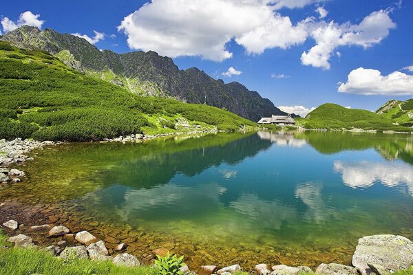 Der Bergsee ist hoch in den Bergen