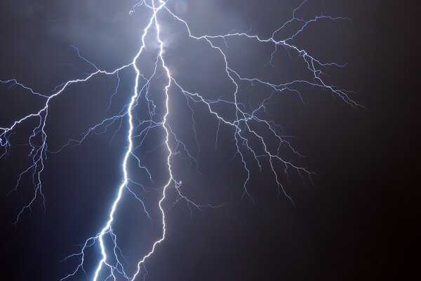 Bright lightning on the background of the night sky