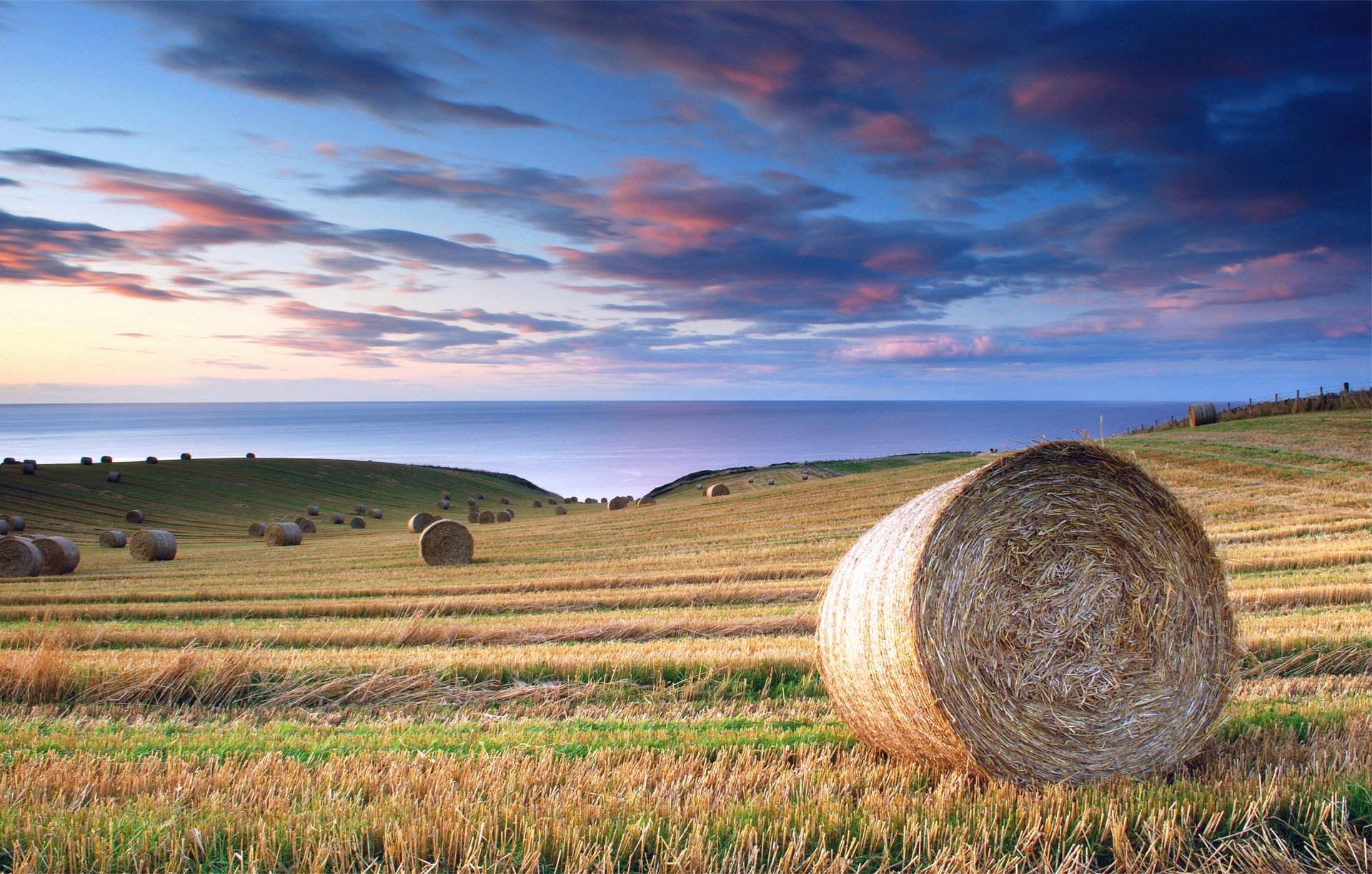 italy summer the field rolls sky blue clouds sea calm