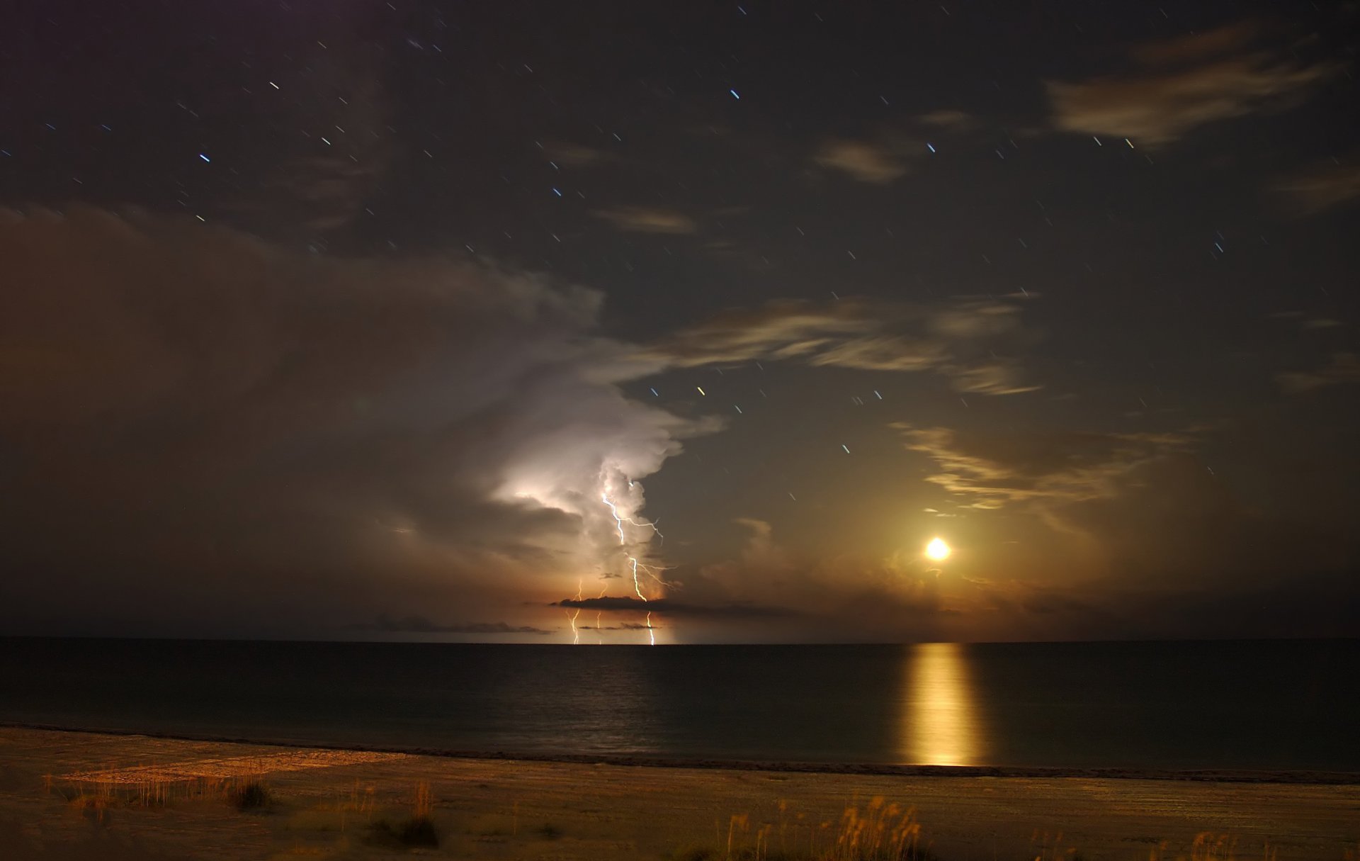 luna relámpago golfo de méxico isla anna maria florida antares estrellas nubes