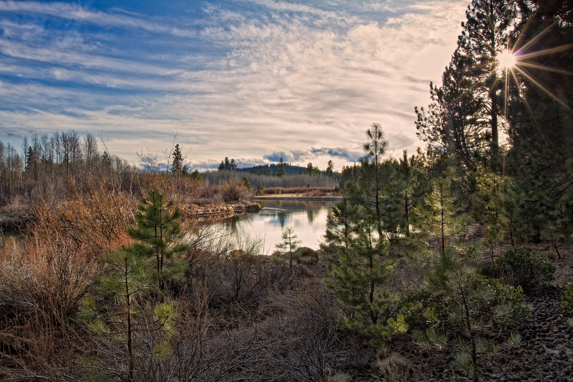 nature mountain forest river sun ray