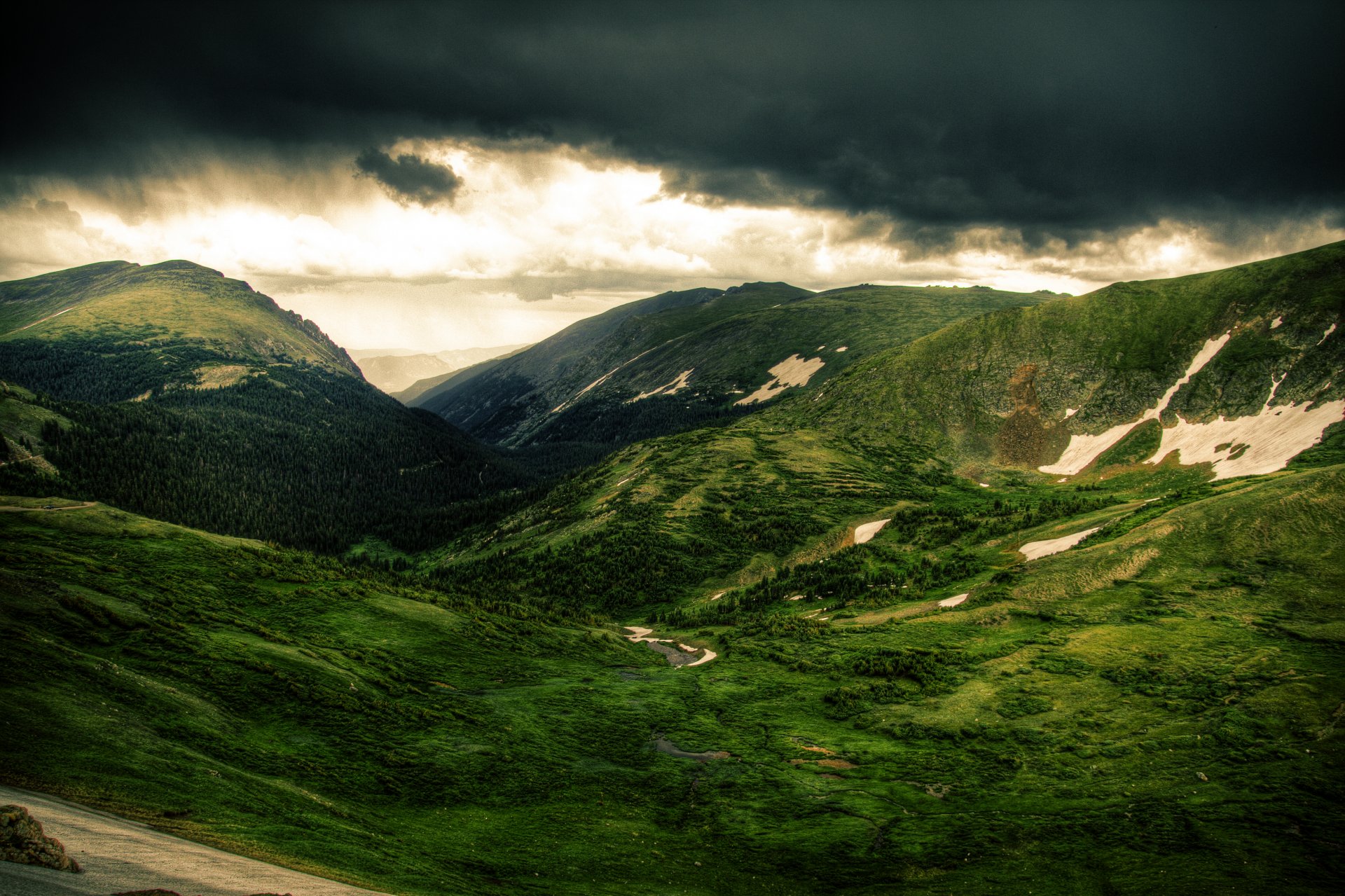 landscape nature mountain hills tree meadow green sky cloud