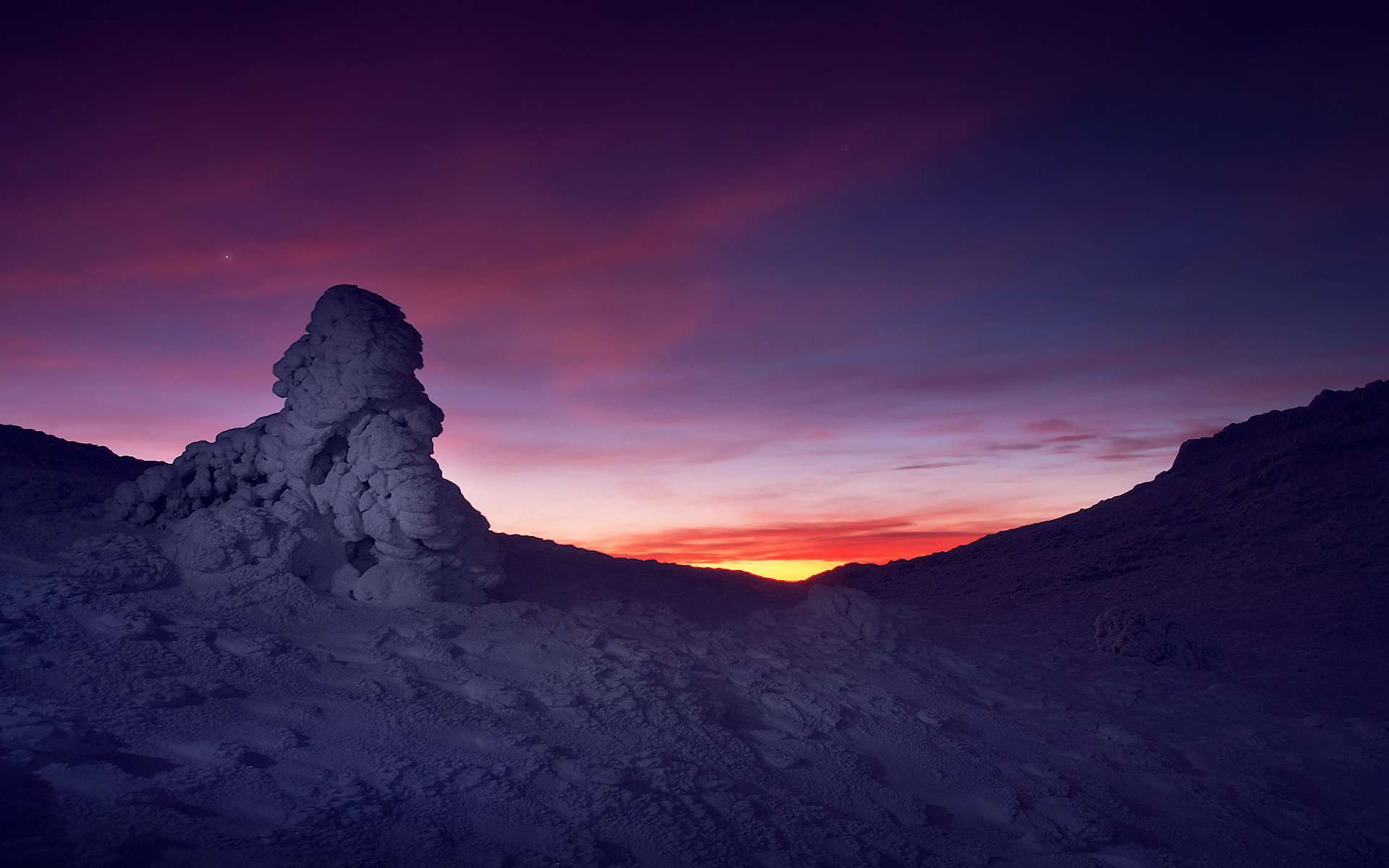 winter snow sunset star