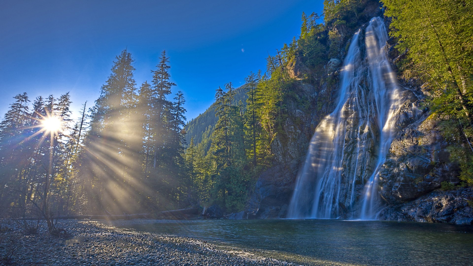 canada nature cascade rivière forêt soleil