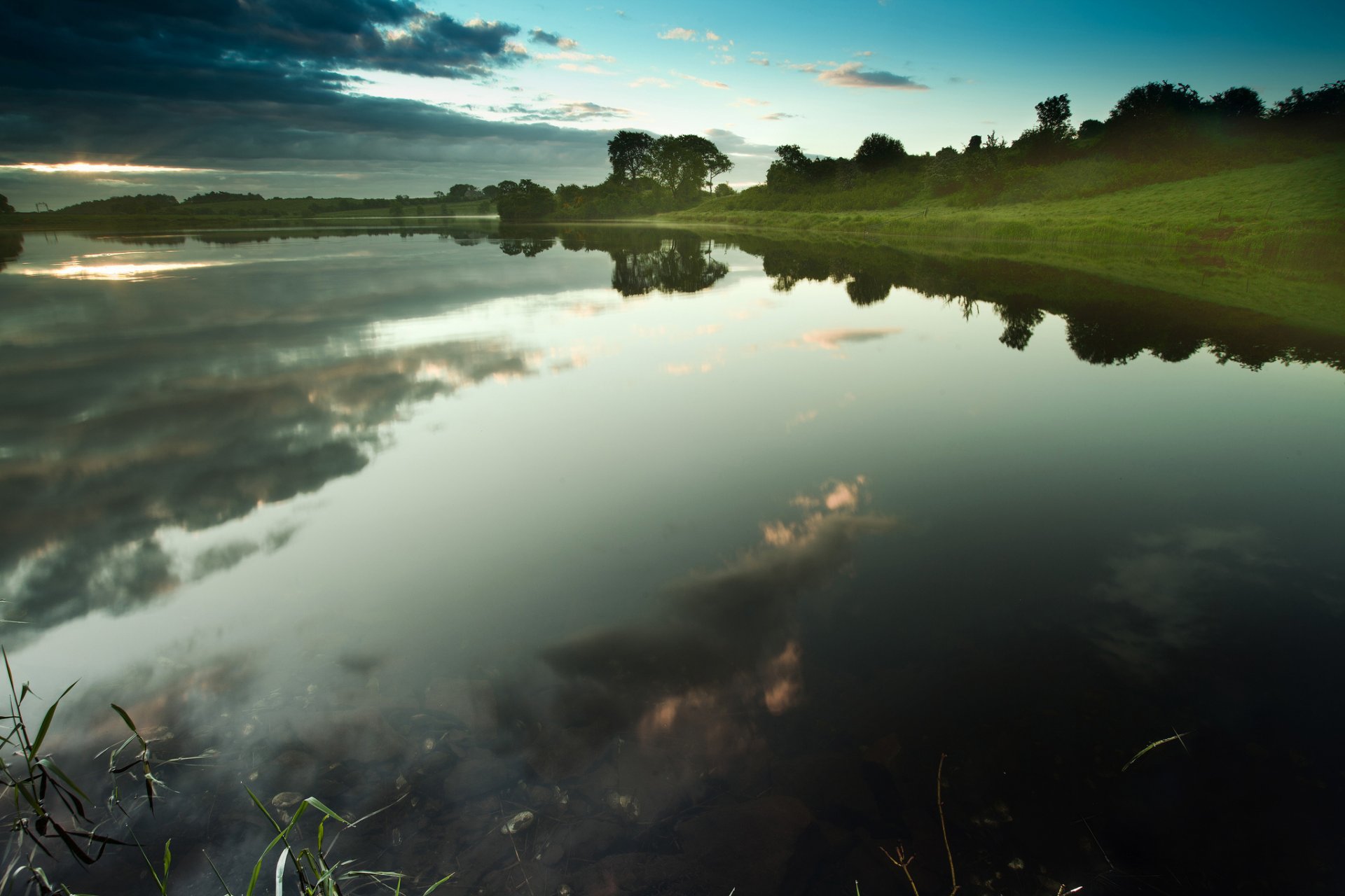 nature lake sky clouds reflection