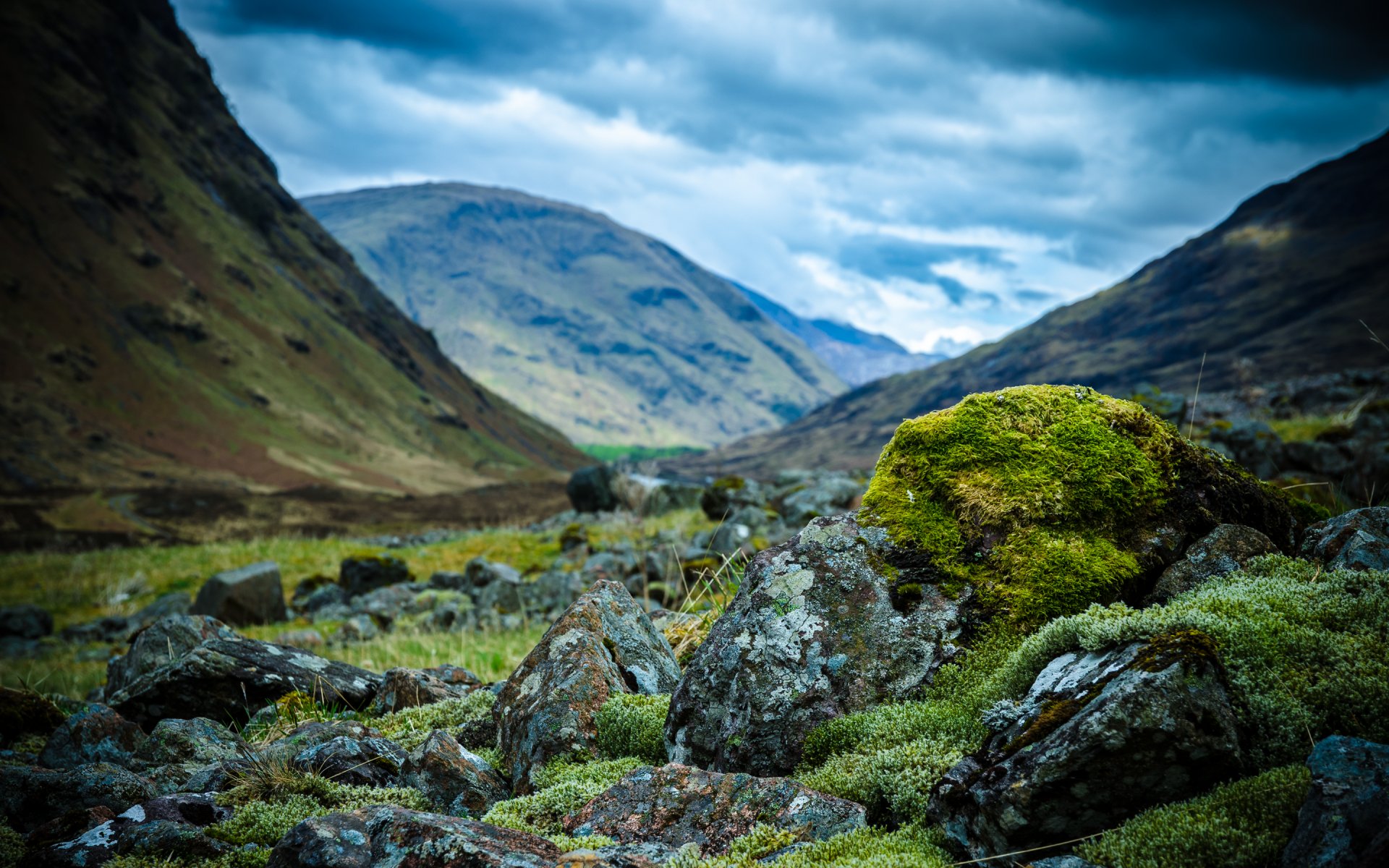 schottland berge steine moos