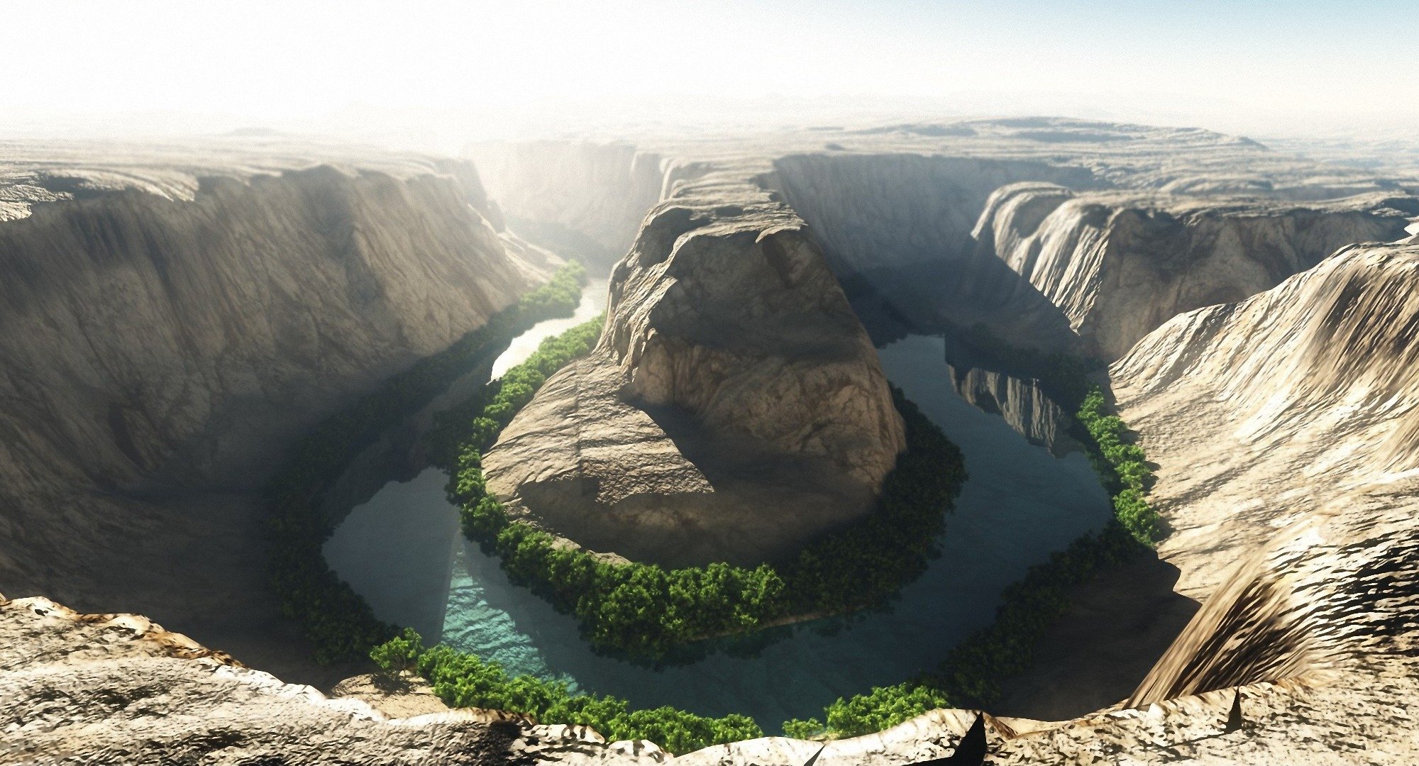 river colorado canyon rocky bush green sun shadow