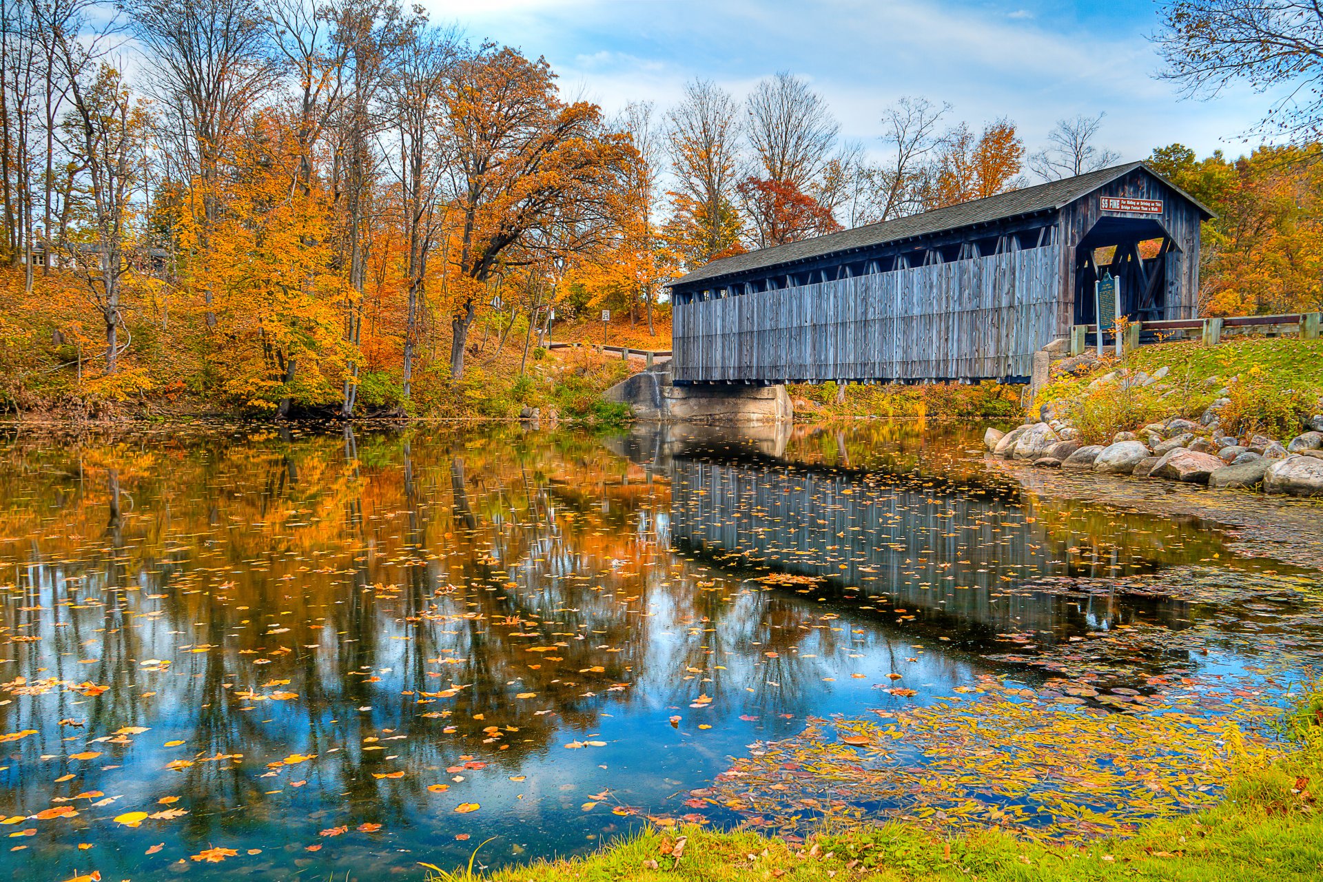 naturaleza otoño río puente