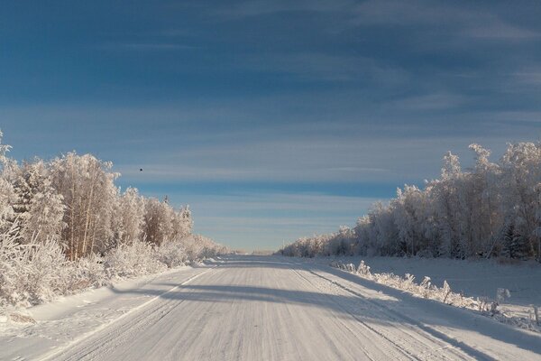 Strada innevata invernale nella neve