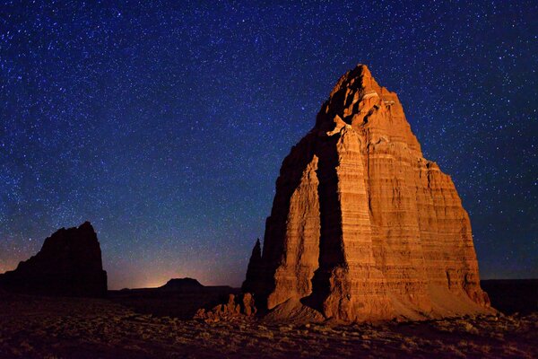 Rocks in the desert at sunset