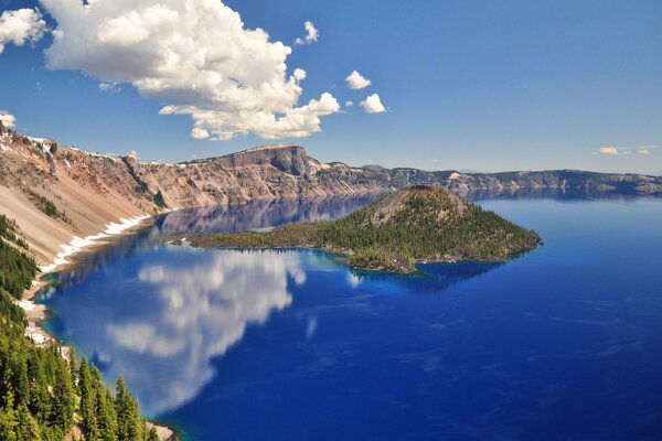 An island in a crater from a lake