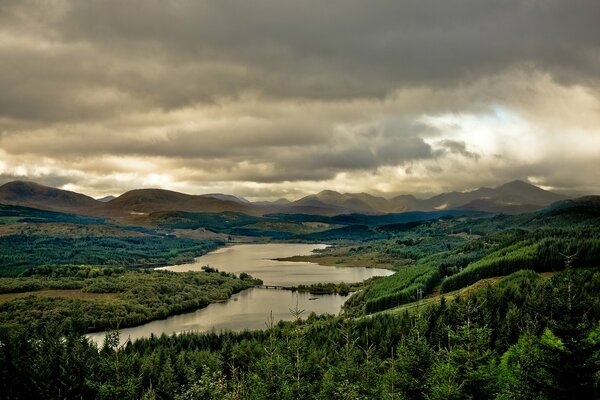 Landscape of the lake Valley in Scotland