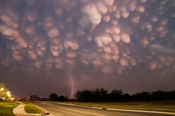 Unusual storm clouds and lightning