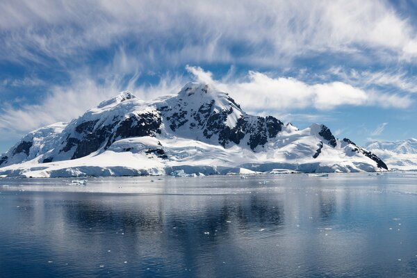 Snowy mountains in the middle of the sea