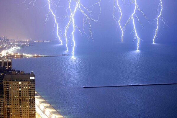 Michigan lightning over the lake