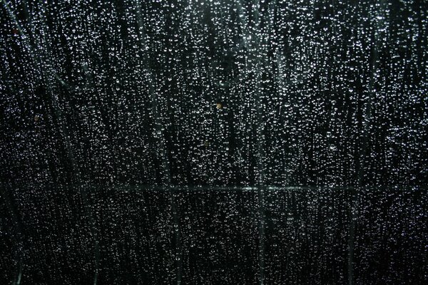 Drops of night rain on the window pane