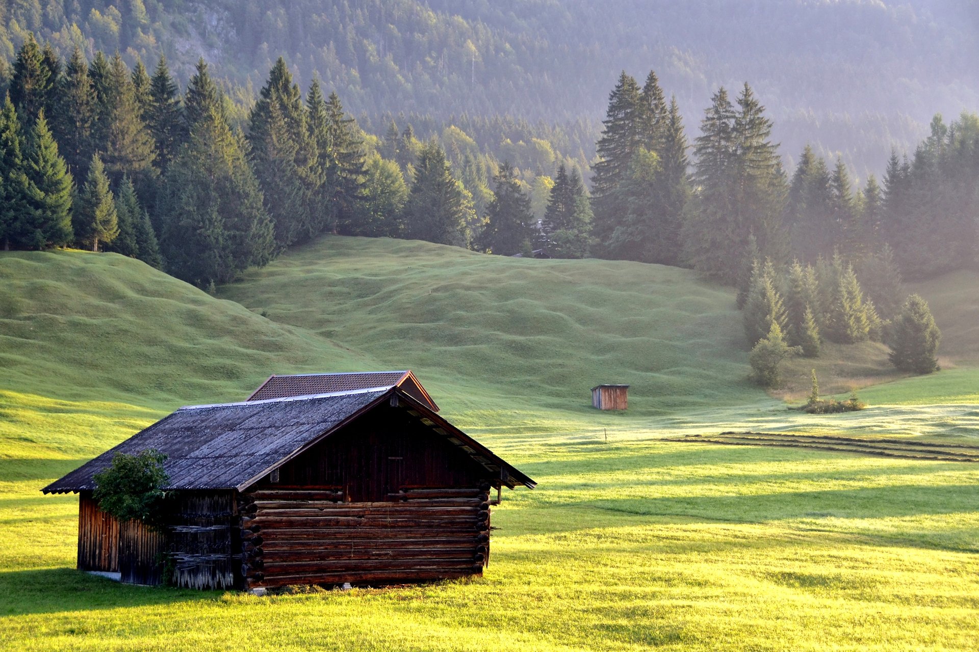 nature mountain slope grass house forest