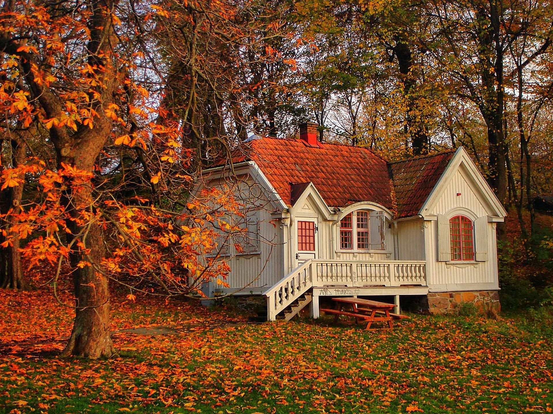 naturaleza paisaje casa árbol árboles hojas otoño