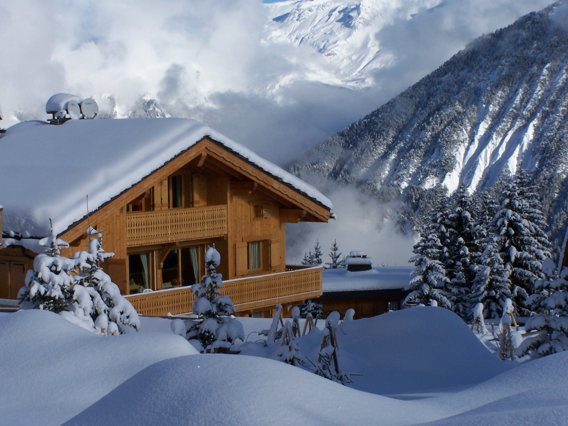 france wood house mountain winter snow drift