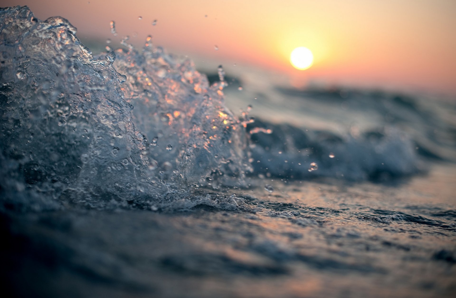 море волна вода капли солнце закат макро