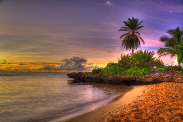 Coucher de soleil sur la plage de la mer