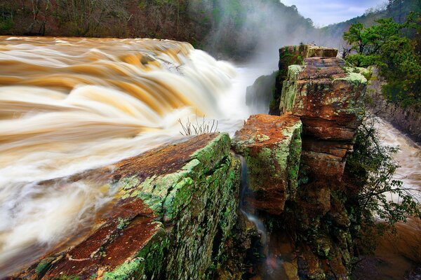 A bubbling unusual beautiful waterfall