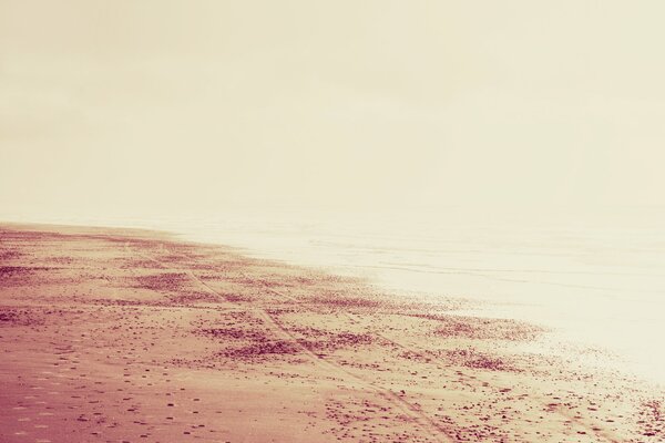 Paysage de plage de sable avec des traces