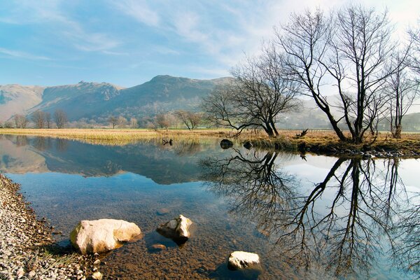 Fiume di montagna, un riflesso della natura in esso