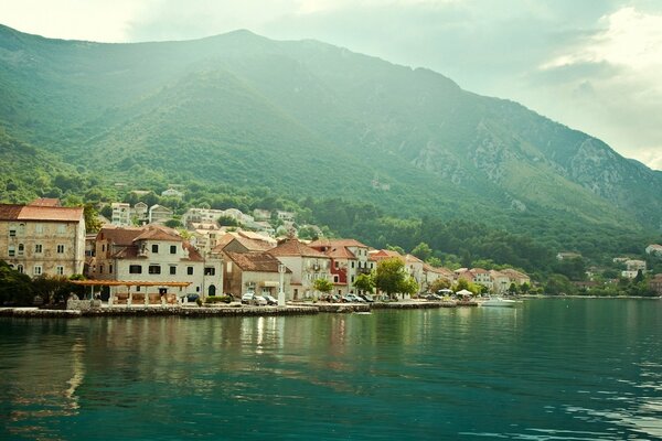 Cityscape of houses by the sea