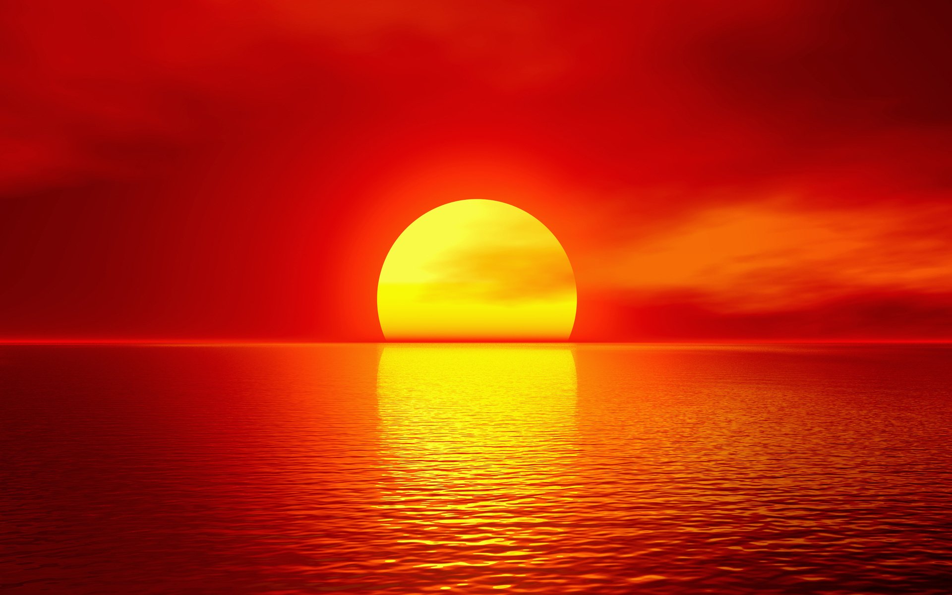 unset sun sea horizon red