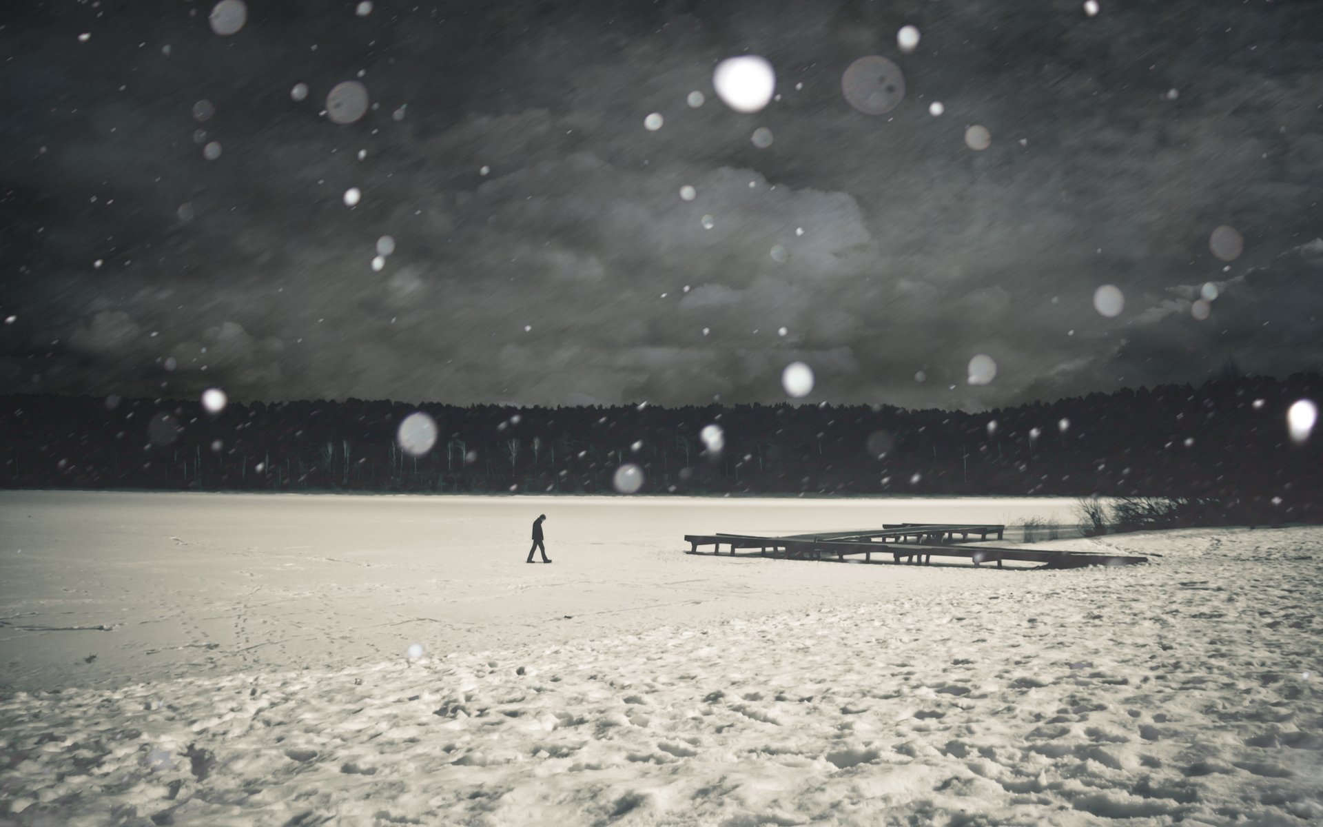 negro blanco estado de ánimo invierno muelle nieve hielo frío hombre