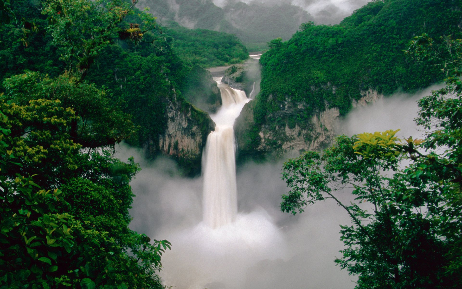 ecuador waterfall forest river mountain