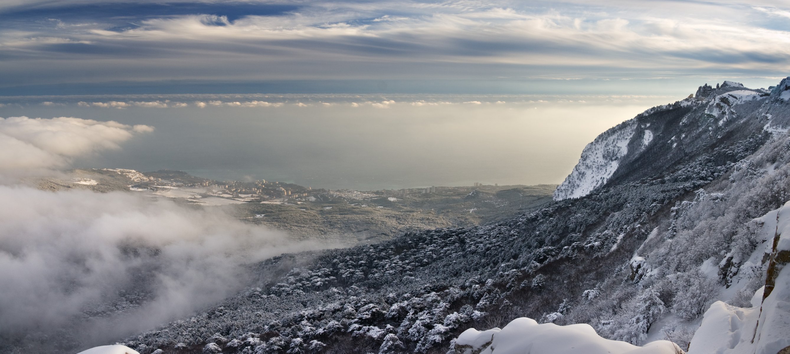 natur ukraine krim berge berg aj-petri höhe schnee hang tal himmel wolken landschaft