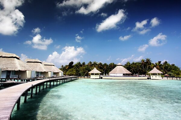 Maldives hotel under a clear sky