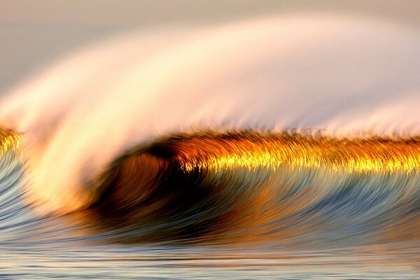 Cresta arcobaleno dell onda dell oceano in spruzzi di schiuma
