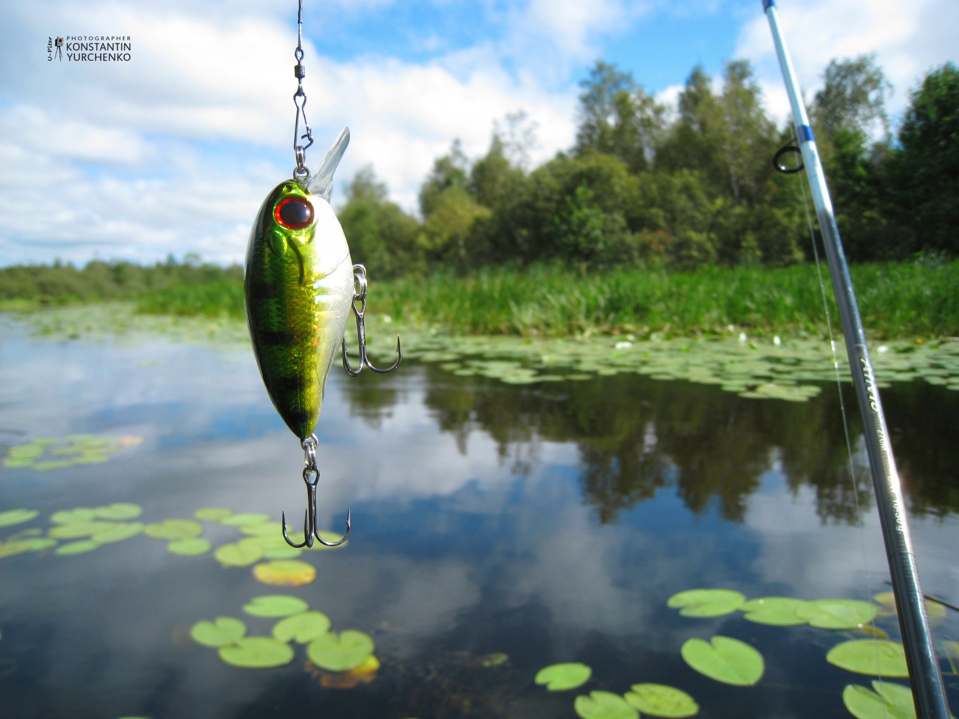 pesca wobbler spinner caña de pescar spinning río lago cielo agua reflexión paisaje ocio naturaleza