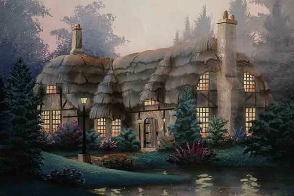 Magische Zeichnung eines Hauses mit Innenhof