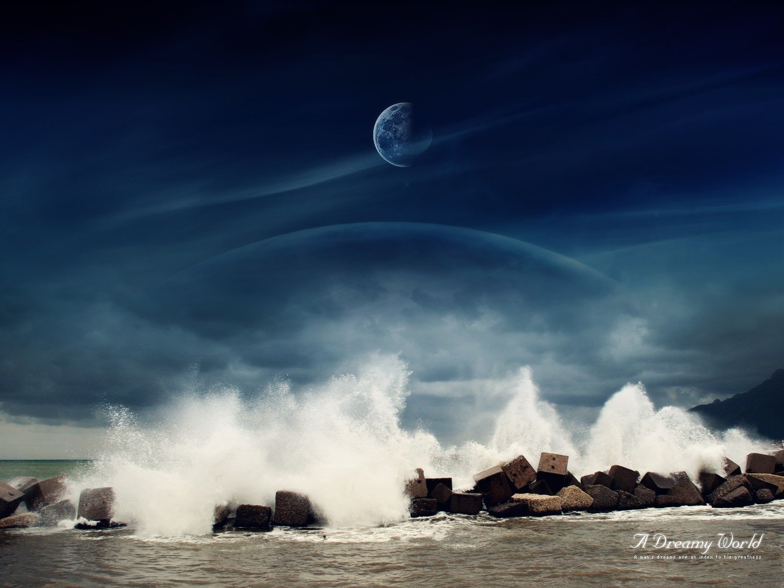 monde rêveur mer pierres eau lune