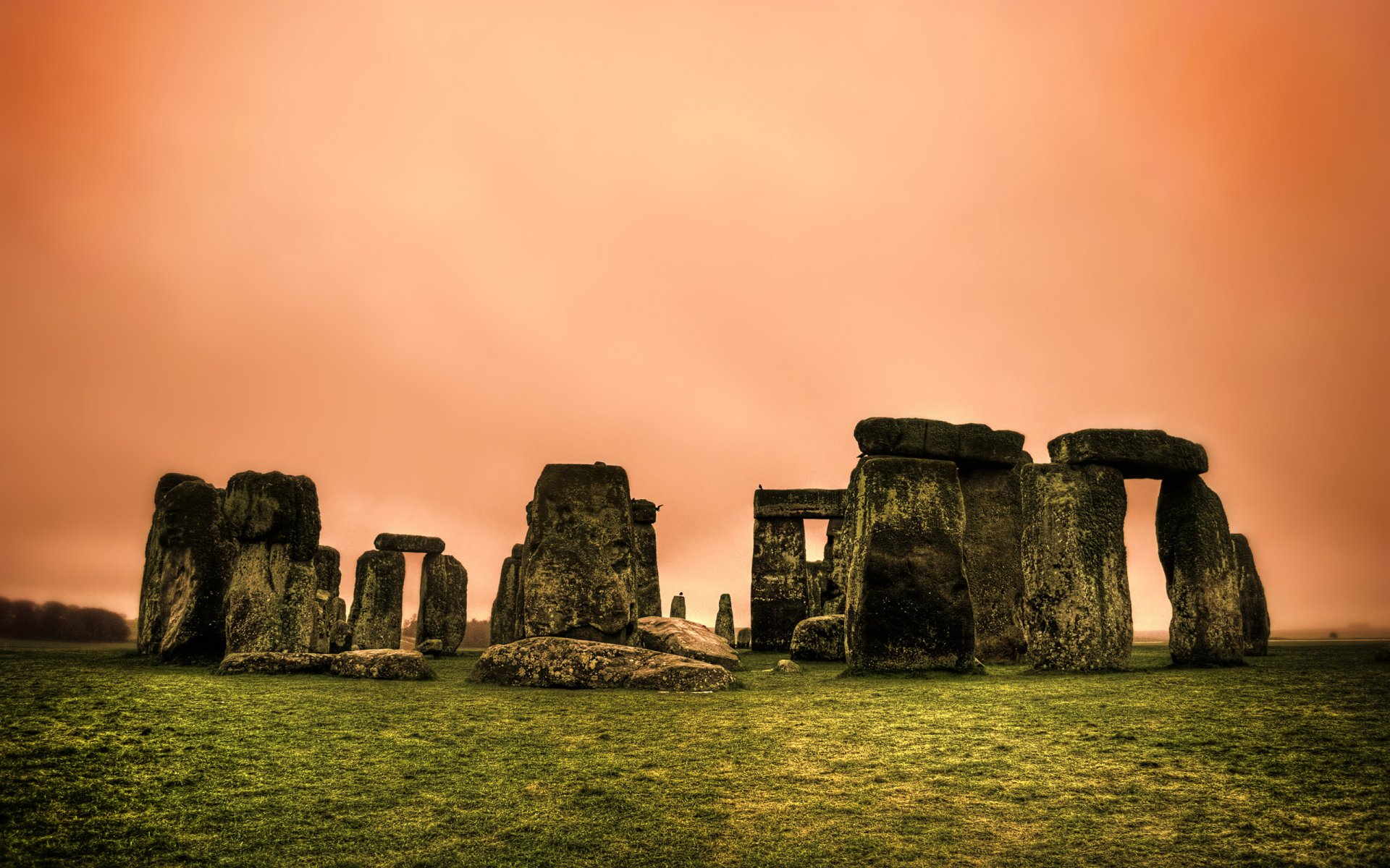 angleterre ciel pierres coucher de soleil cromlech stonehenge