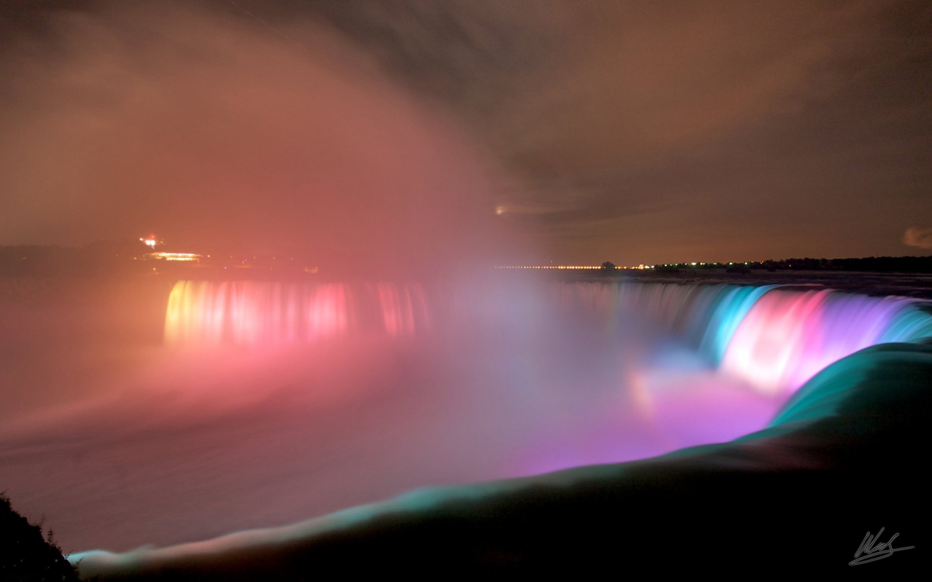 cataratas del niágara iluminación luces noche agua ciudad